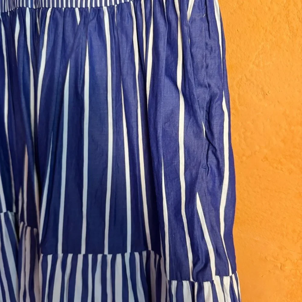 J.Crew Blue White Stripe Tiered Cotton Midi Dress Size S Coastal Preppy